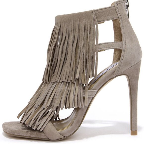 #56❤️ Steve Madden Taupe Suede Leather Dress Sandals - Picture 1 of 12